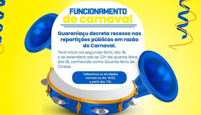 Guaraniaçu decreta recesso nas repartições públicas em razão do Carnaval
